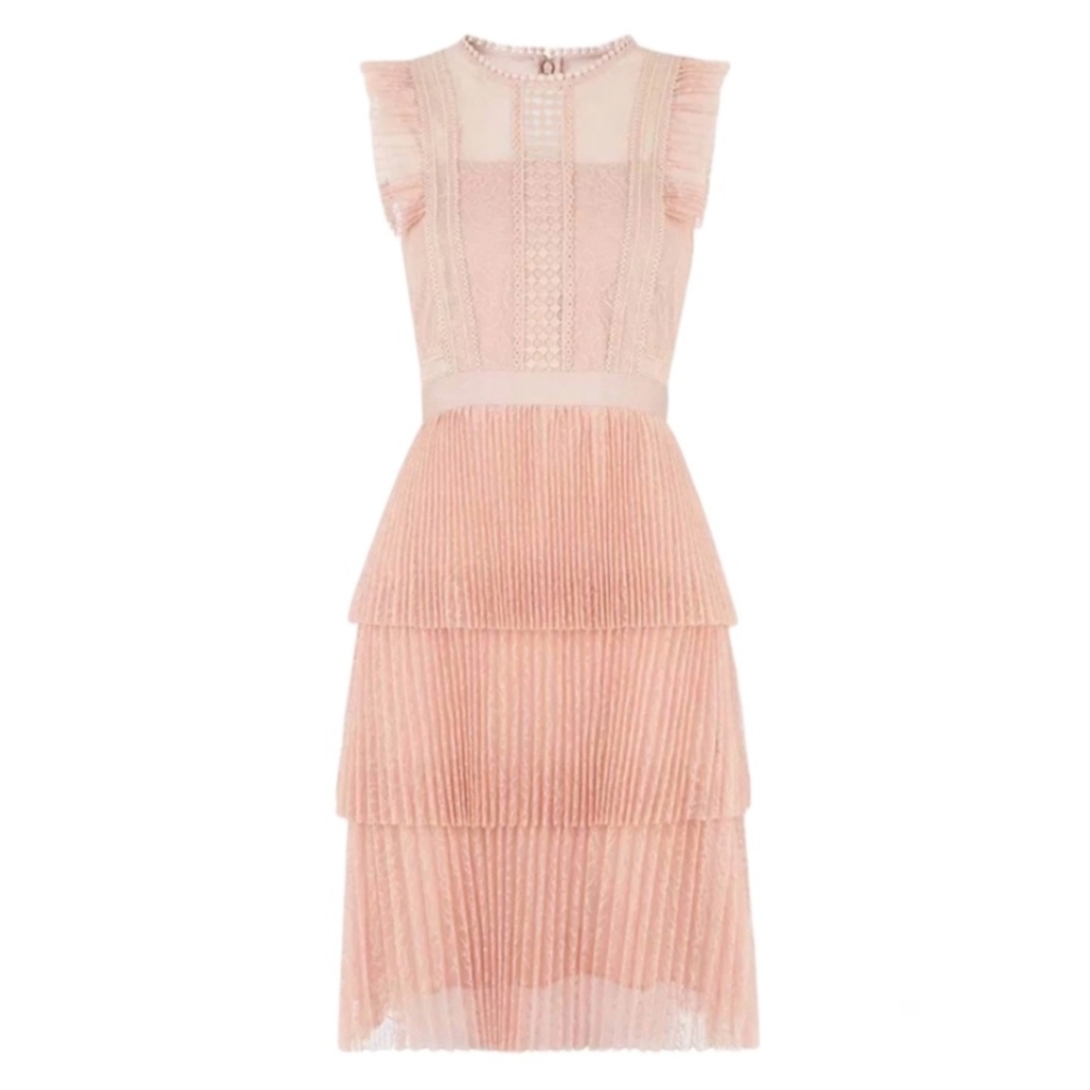 HEARTLOOM Anthropologie Lace Tiered Dress Dusty Rose Pink XS 0 2 NWOT